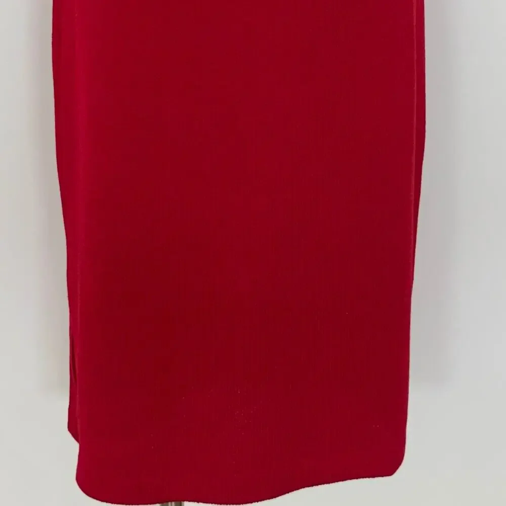 St. John Collection Pencil Skirt Santana Knit Red Knee-Length with Side Slit 10